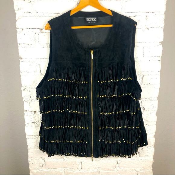 Vintage Berek Leather Fringe Studded Zip Vest